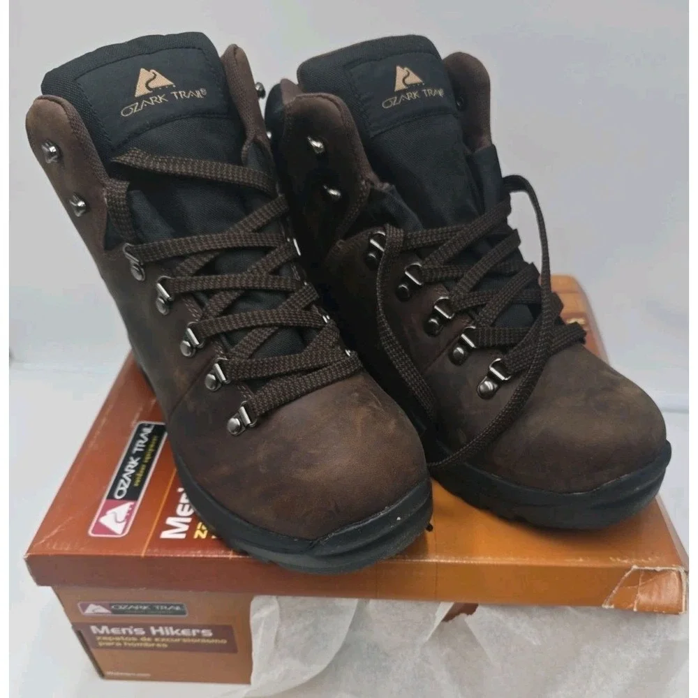 Mens Brown Leather Sneakers Size 10.5 Ozark Trail Hiking Shoes NEW